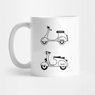 Illustration of two stylized black and white scooter (motorcycle) Mug